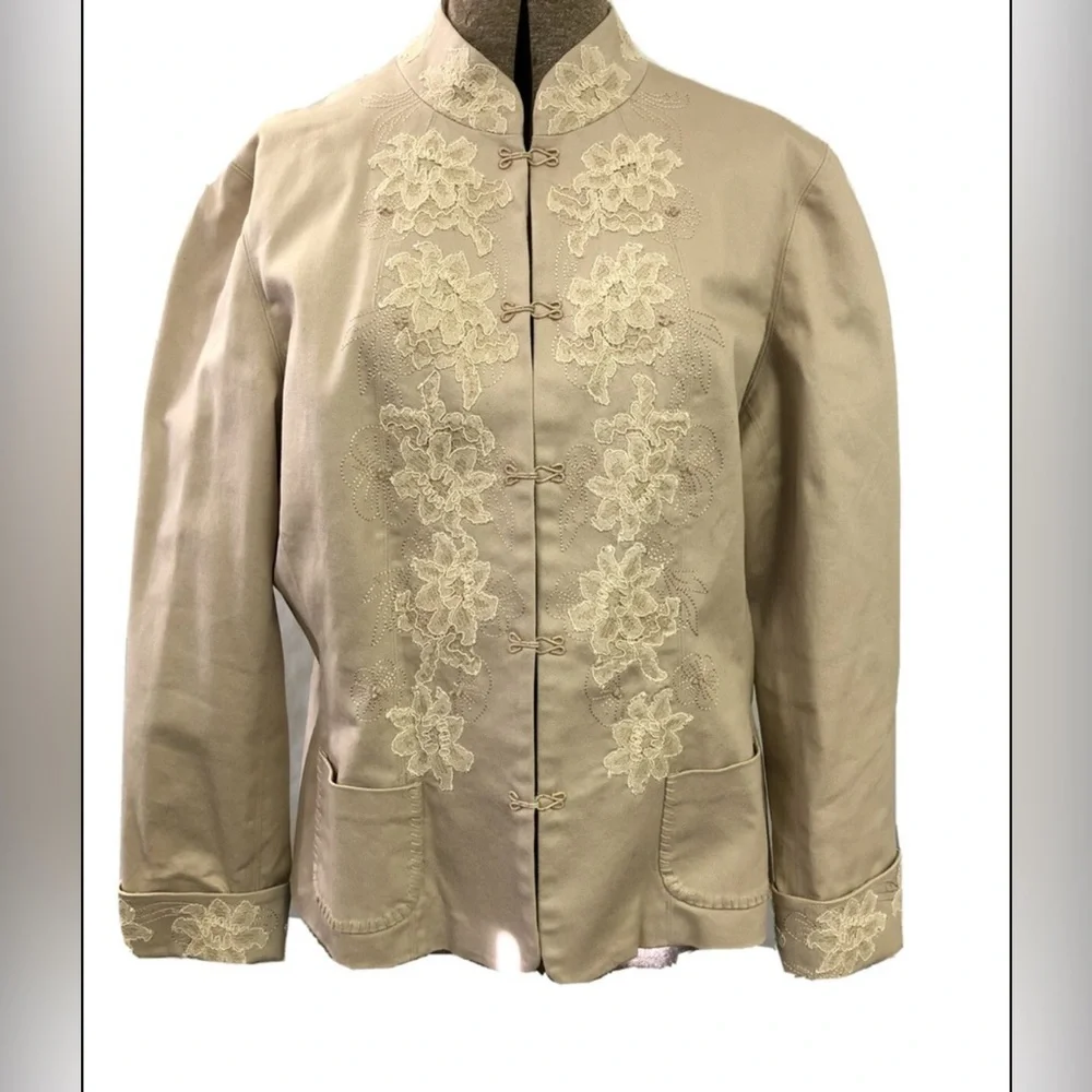 Coldwater Creek Tan Floral Women's Long Sleeve Blazer Size L/Large